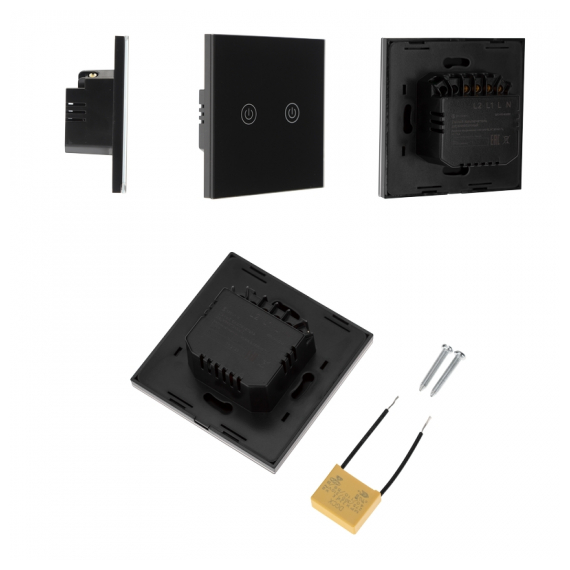 SEC-HV-802B2 Умный Wi-Fi выключатель двухкнопочный черный SECURIC