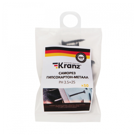 1143-3525-4 Саморез гипсокартон-металл 3,5х25 мм, пакет (50 шт/уп) KRANZ