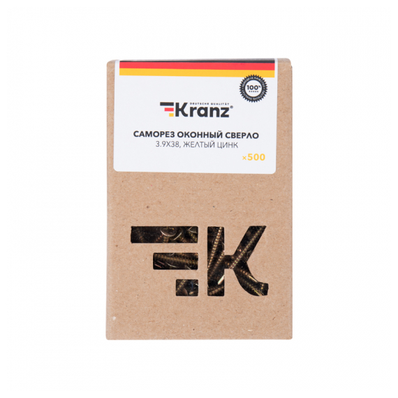 KR-01-3722-007 Саморез оконный сверло 3,9х38мм, желтый цинк, короб (500 шт/уп) KRANZ