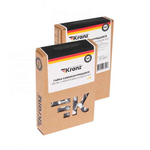 KR-01-3523-007 Гайка самоконтрящаяся DIN 985, с нейлоновым кольцом, M12 короб (25 шт/уп) KRANZ