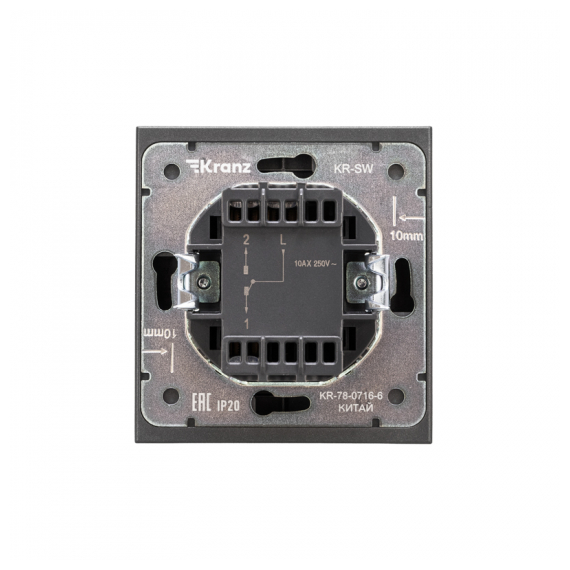 KR-78-0716-6 Выключатель STRONG 1 кл проходной (переключатель) с подсветкой 10А с/у графит KRANZ