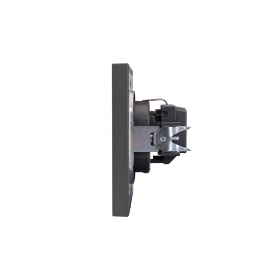 KR-78-0701-6 Розетка STRONG 1-ая с/з с/у, со шторками 16А графит KRANZ