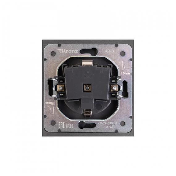 KR-78-0701-6 Розетка STRONG 1-ая с/з с/у, со шторками 16А графит KRANZ