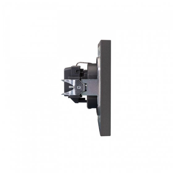 KR-78-0701-6 Розетка STRONG 1-ая с/з с/у, со шторками 16А графит KRANZ