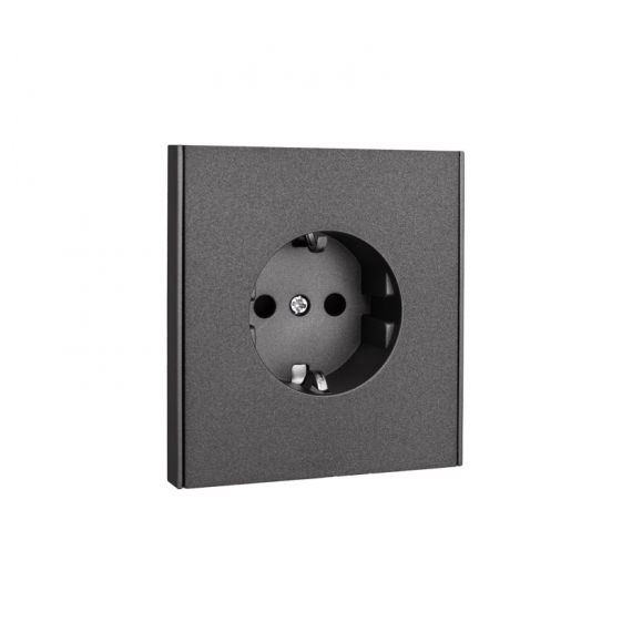 KR-78-0701-6 Розетка STRONG 1-ая с/з с/у, со шторками 16А графит KRANZ