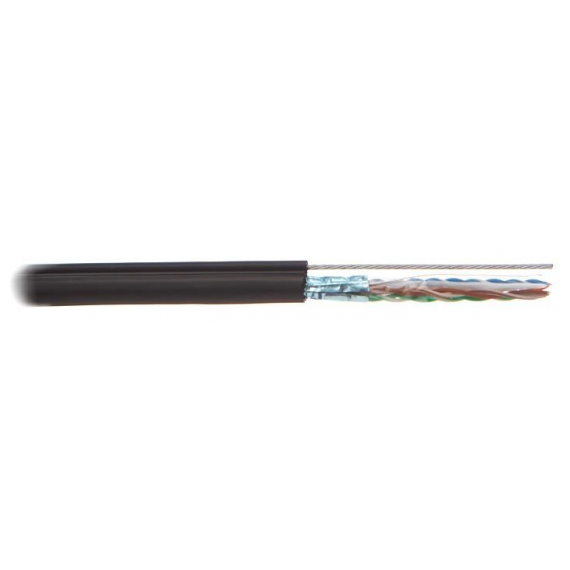 FUTP2-C5-S24-SW-OUT-PE-BK-500 (FTP2-C5E-SOLID-SW-OUTDOOR-40-500) Кабель витая пара, экранированная F/UTP, категория 5, 2 пары (24 AWG), одножильный, экран - фольга, с металлическим тросом, внешний, PE, -40°C–+60°C, черный Hyperline