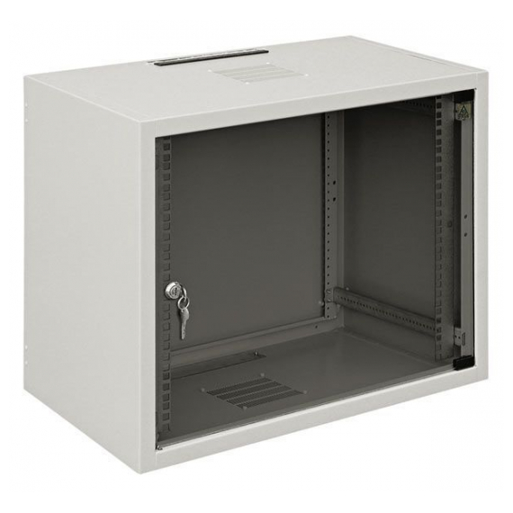 WZ-3984-01-02-011 Шкаф настенный 19-дюймовый (19"), серия SJ2, 10 U, 515x600х500, со стеклянной дверью, цвет серый (RAL 7035) (собранный) ZPAS