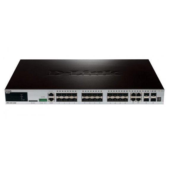 DGS-3420-28SC Управляемый стекируемый коммутатор уровня 2+ с 20 портами SFP, 4 комбо-портами 10/100/1000Base-T/SFP и 4 портами SFP+
