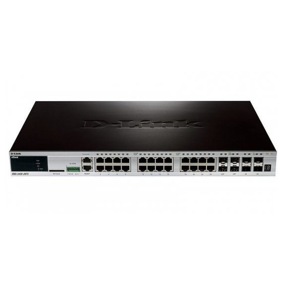 DGS-3420-28TC Управляемый стекируемый коммутатор 2 уровня с 20 портами 10/100/1000BASE-T, 4 комбо-портами 10/100/1
