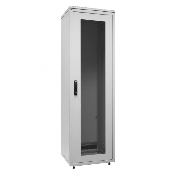 WZ-SZBD-081-G7AA-11-0000-011 Шкаф напольный 19", SZBD, 28U, 1341x600х800мм (ВхШхГ), стеклянная дверь в стальной раме, ручка с замком с трехточечной фиксацией, цвет серый (RAL 7035) (разобранный) ZPAS