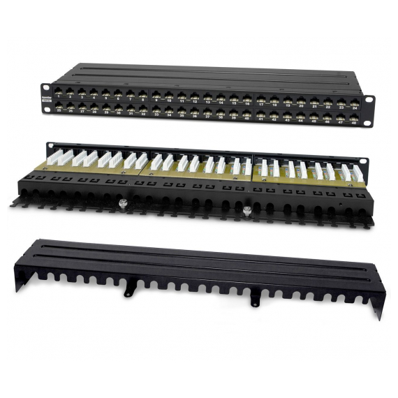 PPHD-19-48-8P8C-C6A-110D Патч-панель высокой плотности 19", 1U, 48 портов RJ-45, неэкранированная, категория 6A, 110 IDC Hyperline