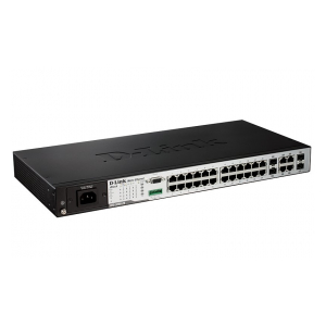 DES-3200-28/RPS Управляемый коммутатор 2 уровня с 24 портами 10/100Base-TX и 4 комбо-портами 100/1000Base-T/SFP с разъемом для внешнего блока питания