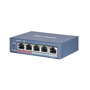 Hikvision DS-3E0505P-E/M Коммутатор, 4 RJ45 1000M PoE с грозозащитой 6кВ, 1 Uplink порт 1000М Ethernet; бюджет PoE 35Вт