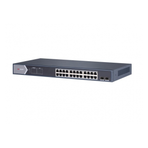 Hikvision DS-3E1526P-E Коммутатор, 24 RJ45 1000M PoE с грозозащитой 6кВ, 2 1000М SFP порта