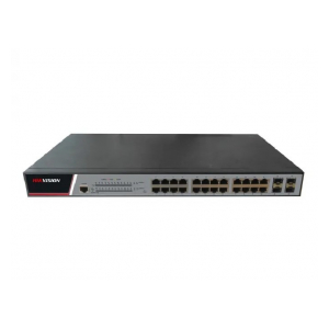 Hikvision DS-3E2528P L2, Управляемый коммутатор, , 24 RJ45 1000M PoE; 4 1000M SFP порта; 802.3af/a;t бюджет PoE 380Вт; VLAN, RSTP, IGMP, QoS, ERPS