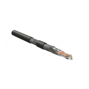 SFUTP4-C6-S23-OUT-PE-BK-500 (500 м) Кабель витая пара, экранированная (SF/UTP), категория 6, 4 пары (23AWG), одножильный (solid), общий экран - фольга и оплетка, - 30°C - + 50°C, PE, черный Hyperline