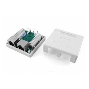 SB1-2-8P8C-C5e-SH-WH Розетка компьютерная RJ-45(8P8C), категория 5e, экранированная, двойная, внешняя, Dual IDC Hyperline