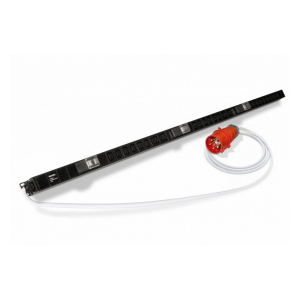 SHE-18IEC-6BIEC-3V-3PVR Блок розеток, вертикальный, 3 блока по 6 розеток IEC320 С13 + 2 розетки IEC320 С19 + автомат. выключатель, кабель питания 3м (5х6.0мм2) с вилкой IEC 60309 32A (3P+N+E), 380В, 1556х68х44.4мм (ДхШхВ), корпус сталь, черный Hyperline