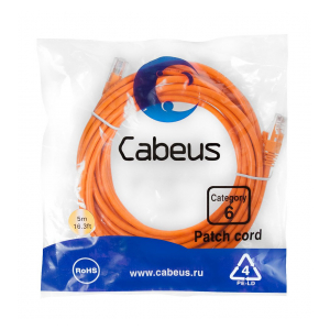 Cabeus PC-UTP-RJ45-Cat.6-5m-OR-LSZH Патч-корд U/UTP, категория 6, 2xRJ45/8p8c, неэкранированный, оранжевый, LSZH, 5м