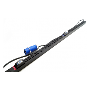 SHE-28IEC-4BIEC-2.5PVB Блок розеток, вертикальный, 28 розеток IEC320 C13, 4 розетки IEC320 C19, кабель питания 2.5м (3х4.0мм2) с вилкой IEC 60309 32A (2P+E), 250В, корпус алюминий, черный Hyperline