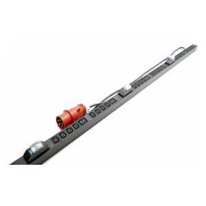 SHE-24IEC-6BIEC-B-3x32-3PVR Блок розеток, вертикальный, 24 розетки IEC320 C13, 6 розеток IEC320 C19, автоматический выключатель, кабель питания 3м (5х4.0мм2) с вилкой IEC 60309 32А (3P+N+E), 380В, корпус алюминий, черный Hyperline
