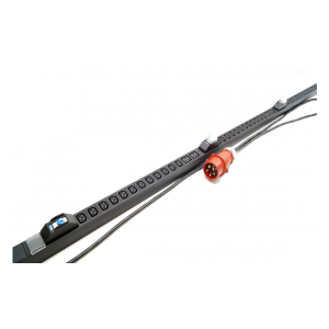 SHE-36IEC-6BIEC-B-3x16-3PVR Блок розеток, вертикальный, 36 розеток IEC320 C13, 6 розеток IEC320 C19, автоматический выключатель, кабель питания 3м (5х4.0мм2) с вилкой IEC 60309 16А (3P+N+E), 380В, корпус алюминий, черный Hyperline
