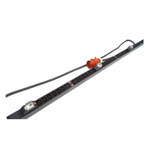 SHE-36IEC-6BIEC-B-3x32-3PVR Блок розеток, вертикальный, 36 розеток IEC320 C13, 6 розеток IEC320 C19, автоматический выключатель, кабель питания 3м (5х4.0мм2) с вилкой IEC 60309 32А (3P+N+E), 380В, корпус алюминий, черный Hyperline